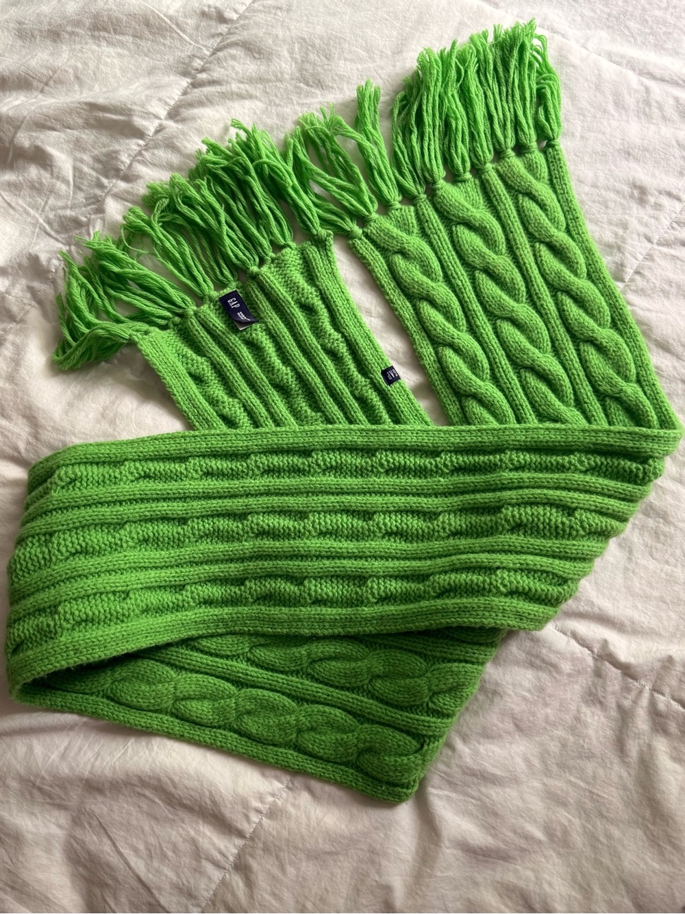 Vintage Y2K Gap Green Genuine Lambswool Cable Knit Scarf